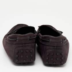 Pre Owned Tod's Plum Nubuck Leather Bow Slip On Loafers Size 44