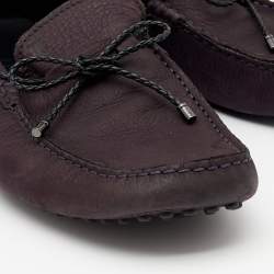 Pre Owned Tod's Plum Nubuck Leather Bow Slip On Loafers Size 44