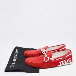 Pre Owned Tod's Red Suede And Leather Gommino Driving Loafers Size 41