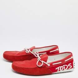 Pre Owned Tod's Red Suede And Leather Gommino Driving Loafers Size 41