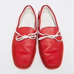Pre Owned Tod's Red Suede And Leather Gommino Driving Loafers Size 41