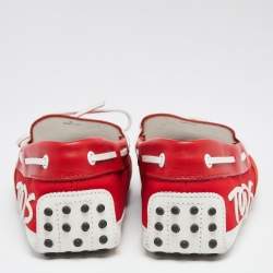 Pre Owned Tod's Red Suede And Leather Gommino Driving Loafers Size 41