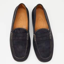 Tod's Navy Blue Nubuck Leather Penny Slip On Loafers Size 40