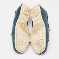 Pre Owned Tod's Blue Leather Bow Slip-On Loafers Size 42.5