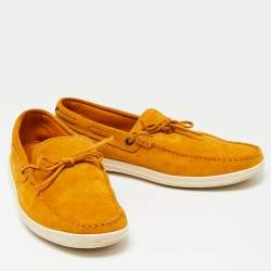 Pre Owned Tod's Yellow Suede Bow Slip On Loafers Size 44.5 