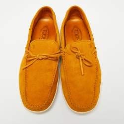 Pre Owned Tod's Yellow Suede Bow Slip On Loafers Size 44.5 