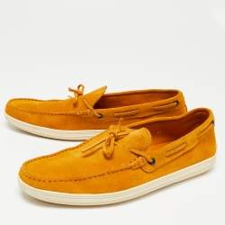 Pre Owned Tod's Yellow Suede Bow Slip On Loafers Size 44.5 