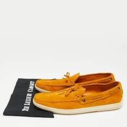 Pre Owned Tod's Yellow Suede Bow Slip On Loafers Size 44.5 