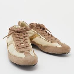 Tod's Beige/Cream Suede And Technical Fabric Low Top Sneakers Size 42