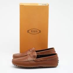 Pre Owned Tod's Brown Leather Slip On Loafers Size 39
