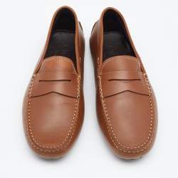 Pre Owned Tod's Brown Leather Slip On Loafers Size 39