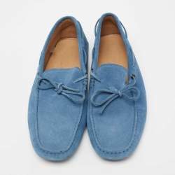 Pre Owned Tod's Blue Suede Bow Slip On Loafers Size 44.5