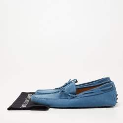 Pre Owned Tod's Blue Suede Bow Slip On Loafers Size 44.5