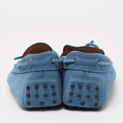 Pre Owned Tod's Blue Suede Bow Slip On Loafers Size 44.5