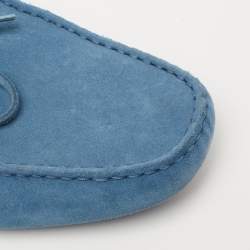 Pre Owned Tod's Blue Suede Bow Slip On Loafers Size 44.5