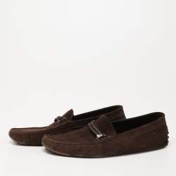 Pre Owned Tod's Dark Brown Suede Slip On Loafers Size 44.5