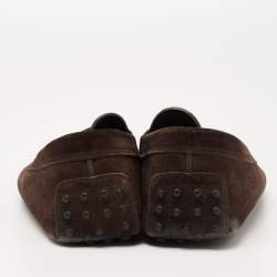 Pre Owned Tod's Dark Brown Suede Slip On Loafers Size 44.5