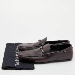 Pre Owned Tod's For Ferrari Black/Burgundy Leather Slip On Loafers Size 44.5