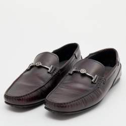 Pre Owned Tod's For Ferrari Black/Burgundy Leather Slip On Loafers Size 44.5
