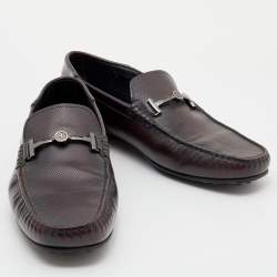 Pre Owned Tod's For Ferrari Black/Burgundy Leather Slip On Loafers Size 44.5