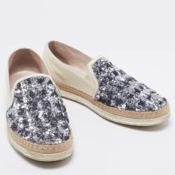 مملوكة مسبقًا Tod's Cream Leather And Sequin Embellished Espadrille Loafers Size 40