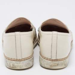 مملوكة مسبقًا Tod's Cream Leather And Sequin Embellished Espadrille Loafers Size 40