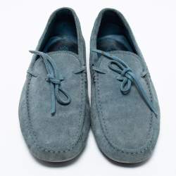 Tod's Light Blue Suede Bow Loafers Size 41