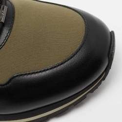 Pre Owned حذاء رياضي تودز نايلون وجلد أسود / أخضر أرمي برباط مقاس 40