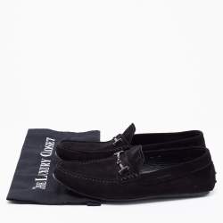 Pre Owned حذاء لوفرز تودز سويدي أسود مزين حرف تي مزدوج سليب أون مقاس 42.5