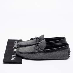 Pre Owned حذاء لوفرز تودز جومينو دريفر جلد وفلت رصاصي/أسود مقاس 42