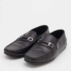 مملوكة مسبقًا Tod's Black Leather Clamp Scooby Doo City Gommino Loafers Size 42