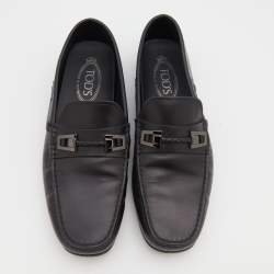 مملوكة مسبقًا Tod's Black Leather Clamp Scooby Doo City Gommino Loafers Size 42
