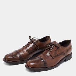 مملوكة مسبقًا Tod's Dark Brown Brogue Leather Lace Up Derby Size 44.5