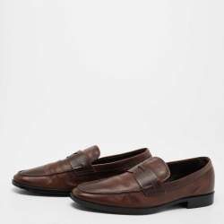Pre Owned Tod's Brown Textured Leather Penny Loafers Size 43