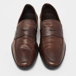 Pre Owned Tod's Brown Textured Leather Penny Loafers Size 43