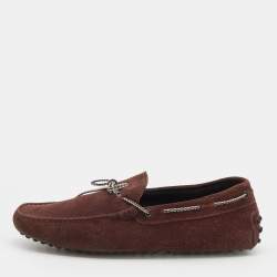 Tod's Burgundy Suede Bow Slip On Loafers Size 42