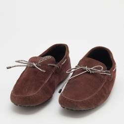 Tod's Burgundy Suede Bow Slip On Loafers Size 42