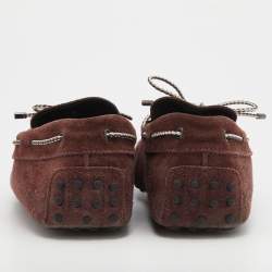 Tod's Burgundy Suede Bow Slip On Loafers Size 42