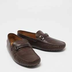 Pre Owned Tod's Brown Leather Buckle Slip-On Loafers Size 41