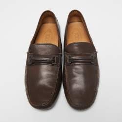 Pre Owned Tod's Brown Leather Buckle Slip-On Loafers Size 41