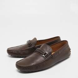 Pre Owned Tod's Brown Leather Buckle Slip-On Loafers Size 41