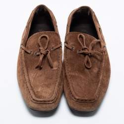 مملوكة مسبقًا Tod's Brown Suede Bow Gommino Loafers Size 41
