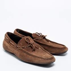 مملوكة مسبقًا Tod's Brown Suede Bow Gommino Loafers Size 41