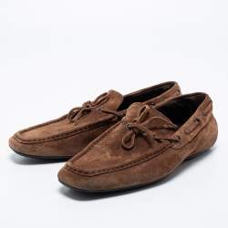 مملوكة مسبقًا Tod's Brown Suede Bow Gommino Loafers Size 41