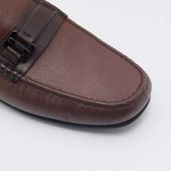 Pre Owned Tod's Brown Leather Logo Buckle Slip On Loafers Size 41.5