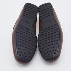 Pre Owned Tod's Brown Leather Logo Buckle Slip On Loafers Size 41.5