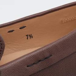 Pre Owned Tod's Brown Leather Logo Buckle Slip On Loafers Size 41.5