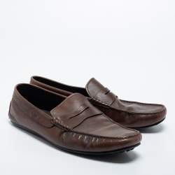 Pre Owned Tods Brown Leather Penny Slip On  Loafers Size 46.5