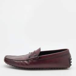 Pre Owned Tod's Burgundy Leather Slip On Loafers Size 41.5