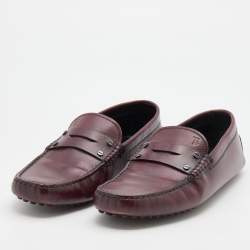 Pre Owned Tod's Burgundy Leather Slip On Loafers Size 41.5